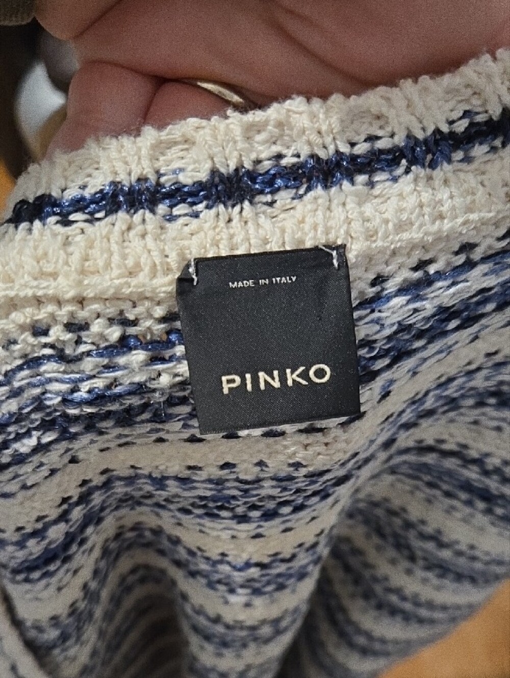 Pinko Striped Knit Open Cardigan in Navy and Cream - Picture 4 of 4